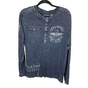 Affliction Skull Wing Graphic Henley Shirt Biker Grunge Y2K Acid Wash Medium